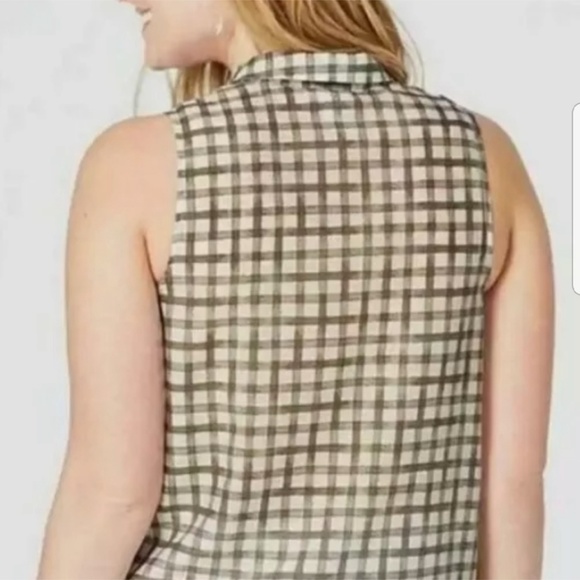 J Jill Green and White Gingham Cotton Silk Sleeveless Blouse Size XS Pe… - Picture 2 of 10